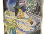 une peinture de fleurs dans un vase sur une table