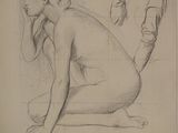 drawing of a woman sitting on the ground with a donut in her hand