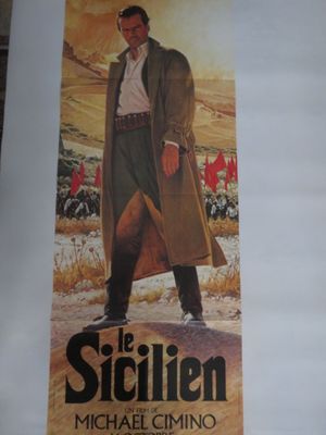 affiche représentant un homme en imperméable marchant dans la neige
