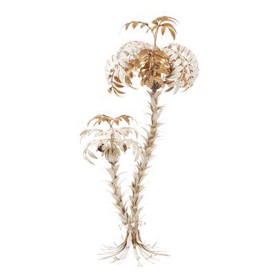 paire de sculptures florales en métal argenté et en verre sur fond blanc