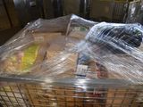 a basket full of food that is wrapped in plastic