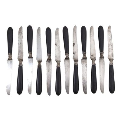 Suite de douze COUTEAUX A FROMAGE, lame acier, manche en boi…