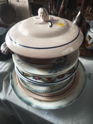 several plates stacked on top of each other on a table
