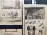 two pages of a book with drawings of people in a room