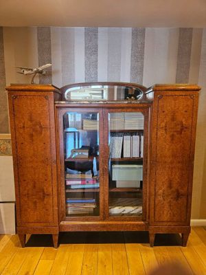 Bibliothèque en bois naturel, placage de ronce et de loupe, …