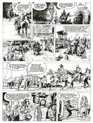 une bande dessinée en noir et blanc représentant un homme à cheval