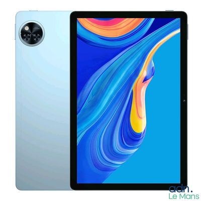 a close up of the front and back of a tablet with a blue background