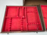 a red box that has two compartments inside of it