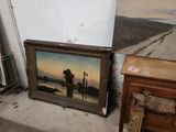 a picture of a painting on the wall next to a dresser