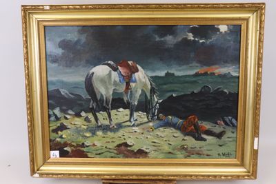 un tableau représentant un cheval debout sur le sol