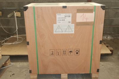 a box that is sitting on a pallet in a warehouse