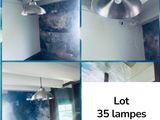 a series of photos of a room with a lot of lamps