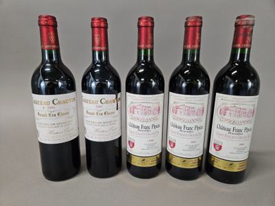 four bottles of wine are lined up on a table