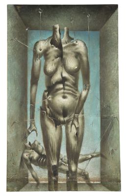 an image of a painting of a naked man in a cage