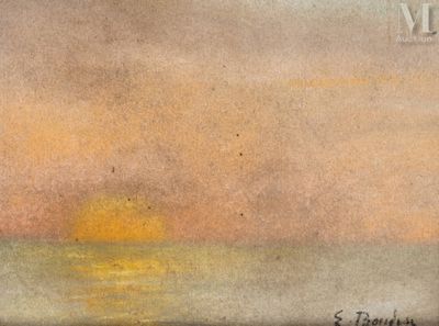 une image représentant un tableau où l'on voit le soleil se coucher sur l'océan