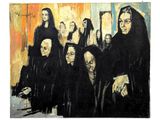 une image représentant un tableau où l'on voit un groupe de femmes vêtues de robes noires