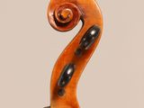 a close up of the back of a violin with a fiddle in the foreground