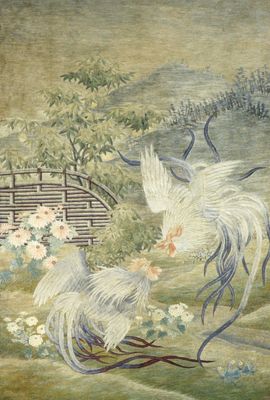 une image représentant un tableau où l'on voit deux oiseaux dans un champ