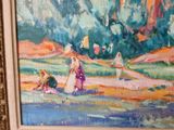 a painting of a woman and a child in the water