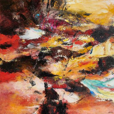 a painting of a vase filled with flowers on top of a table