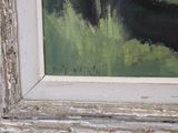 a painting of a cow standing in a field