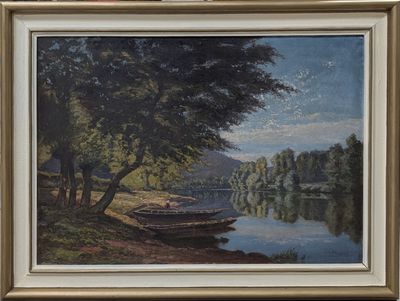 une image d'un tableau représentant un bateau sur l'eau