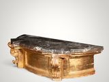 an image of a gold and black marble table on a white background