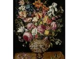 une peinture de fleurs dans un vase sur une table