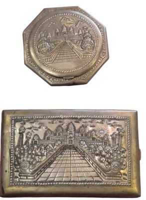 Porte cigarettes et poudrier en argent (800 °/°°) travail au repoussé  - Photo 1