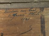 an old piece of wood with writing on it and a picture of a bird on it