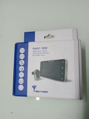 packaging of a blue and white box with a picture of a cell phone inside of it