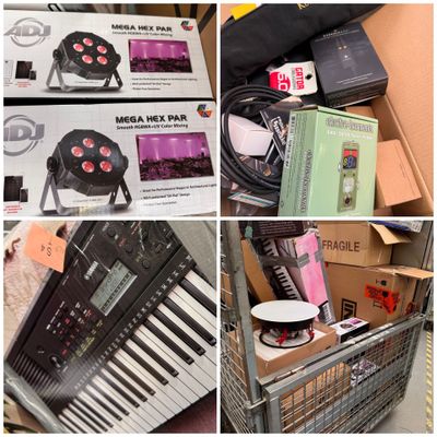 many different pictures of a musical keyboard in a store