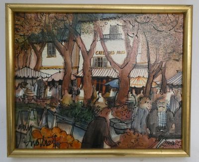 une image d'une peinture d'une place de marché