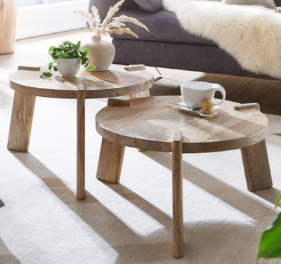 Lot de 2 tables basses rondes, en bois de manguier massif Di…