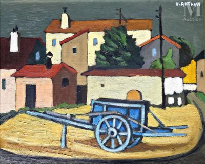 un tableau représentant une calèche devant une ville