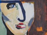 une image représentant un tableau représentant le visage d'une femme sur fond vert