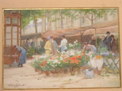 a picture of a painting of a flower market