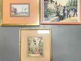 three framed pictures hanging on the wall of a room