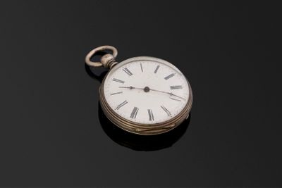 Montre à cylindre en argent à 8 rubis, le fond guilloché aut…