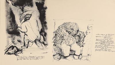 deux dessins en noir et blanc d'un homme et d'une femme