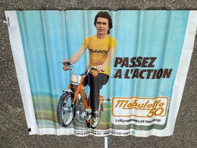 a poster of a man riding a bike on the street