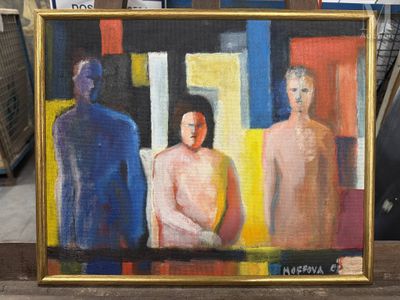 un tableau représentant deux hommes debout l'un à côté de l'autre