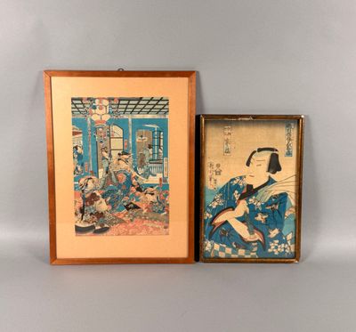 deux gravures encadrées représentant une femme en kimono kimono kimono kimono kimono kimono kim