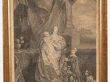 an old picture of a woman with a child and a dog