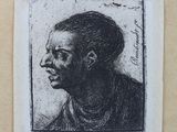 a black and white drawing of a man with a beard
