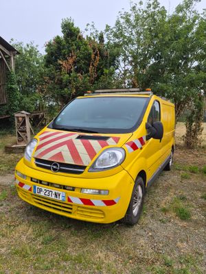 une camionnette jaune garée dans l'herbe