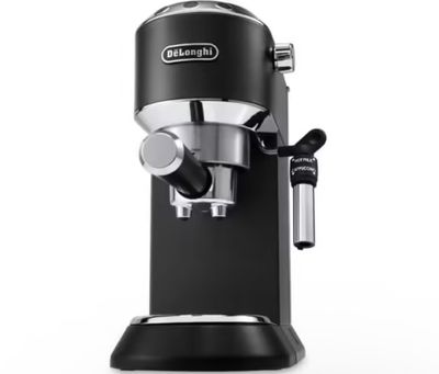 a close up of a black coffee machine on a white background