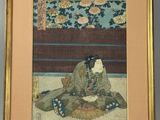 painting of a woman in a kimono sitting on the ground