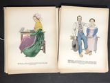two pages of a book with illustrations of people sitting on a chair
