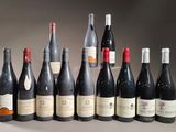 les nombreuses bouteilles de vin alignées sur la table